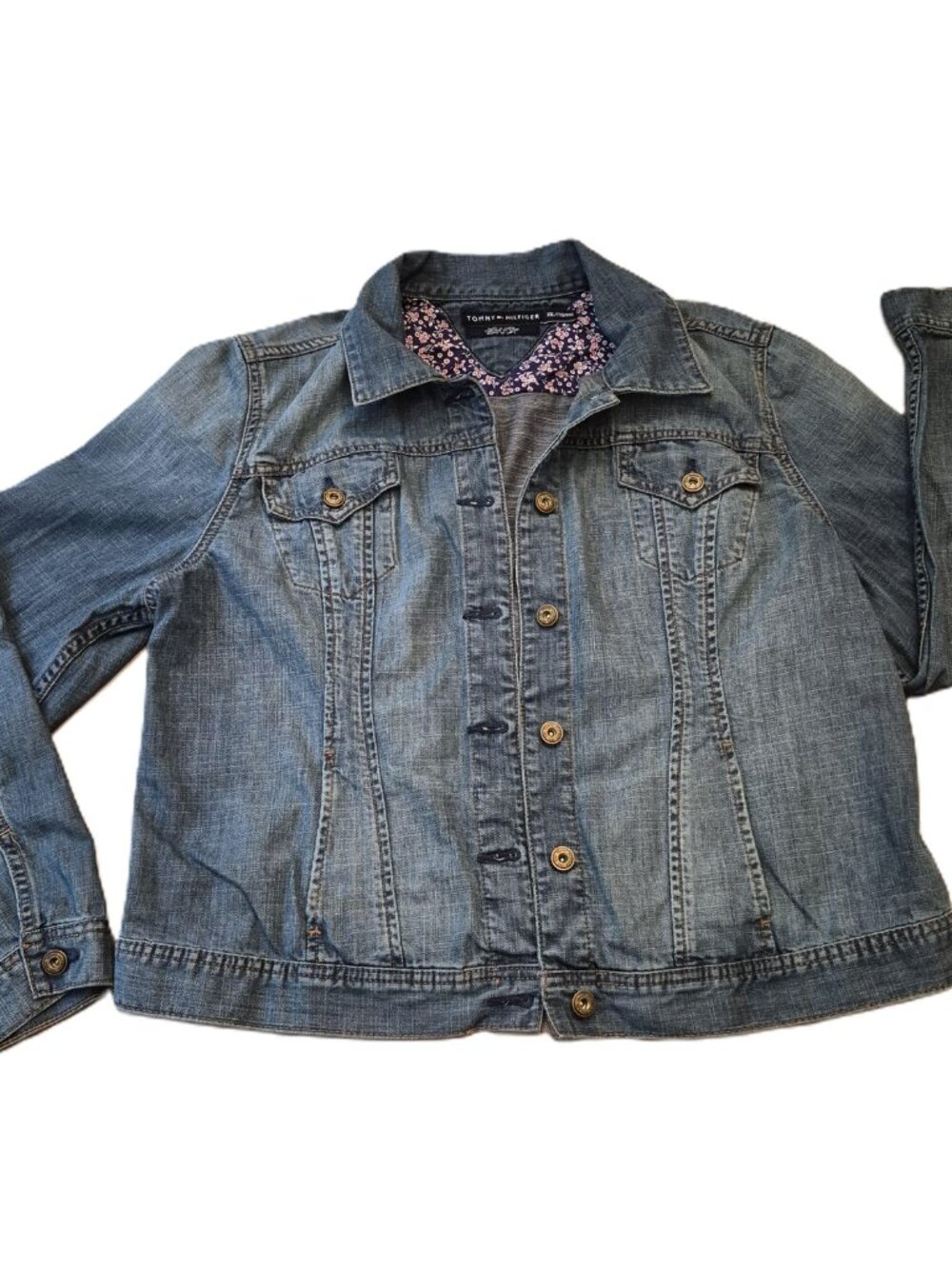 mmy Hilfiger Denim Jacket Womens XXL Blue Jean Logo Classic Casual